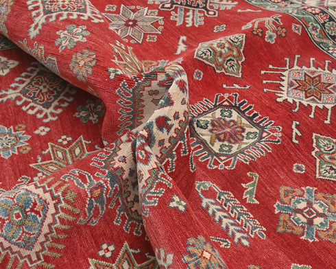 8x10 Red Kuba Afghan Hand Knotted Wool Area Rug